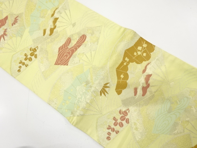 アンティーク　扇に流水・草花模様織り出し袋帯（材料）